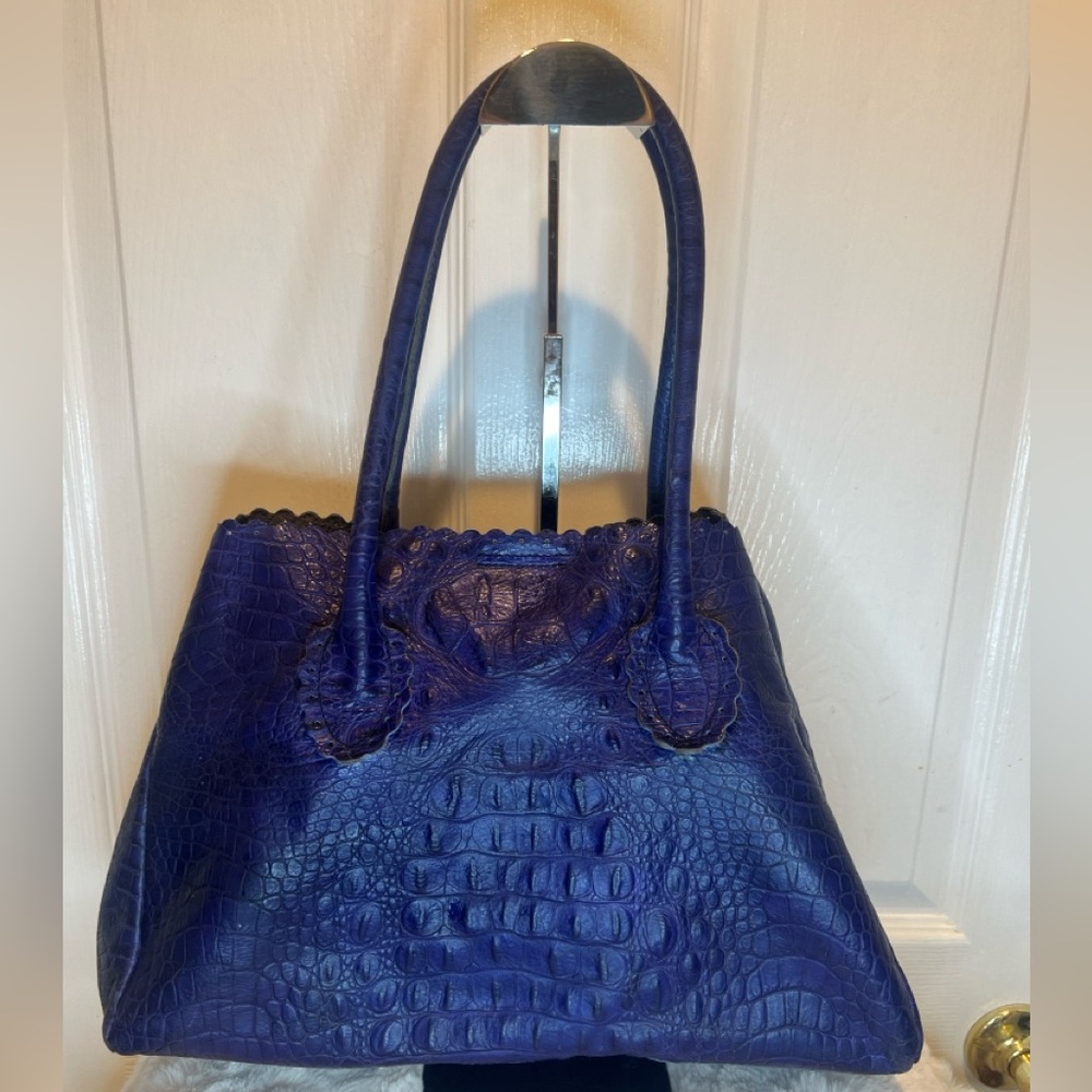 FURLA LEATHER (CANDY BAG) CROCODILE EMBOSSED SATCHEL TOTE PURPLE/BLUE - Picture 6 of 15